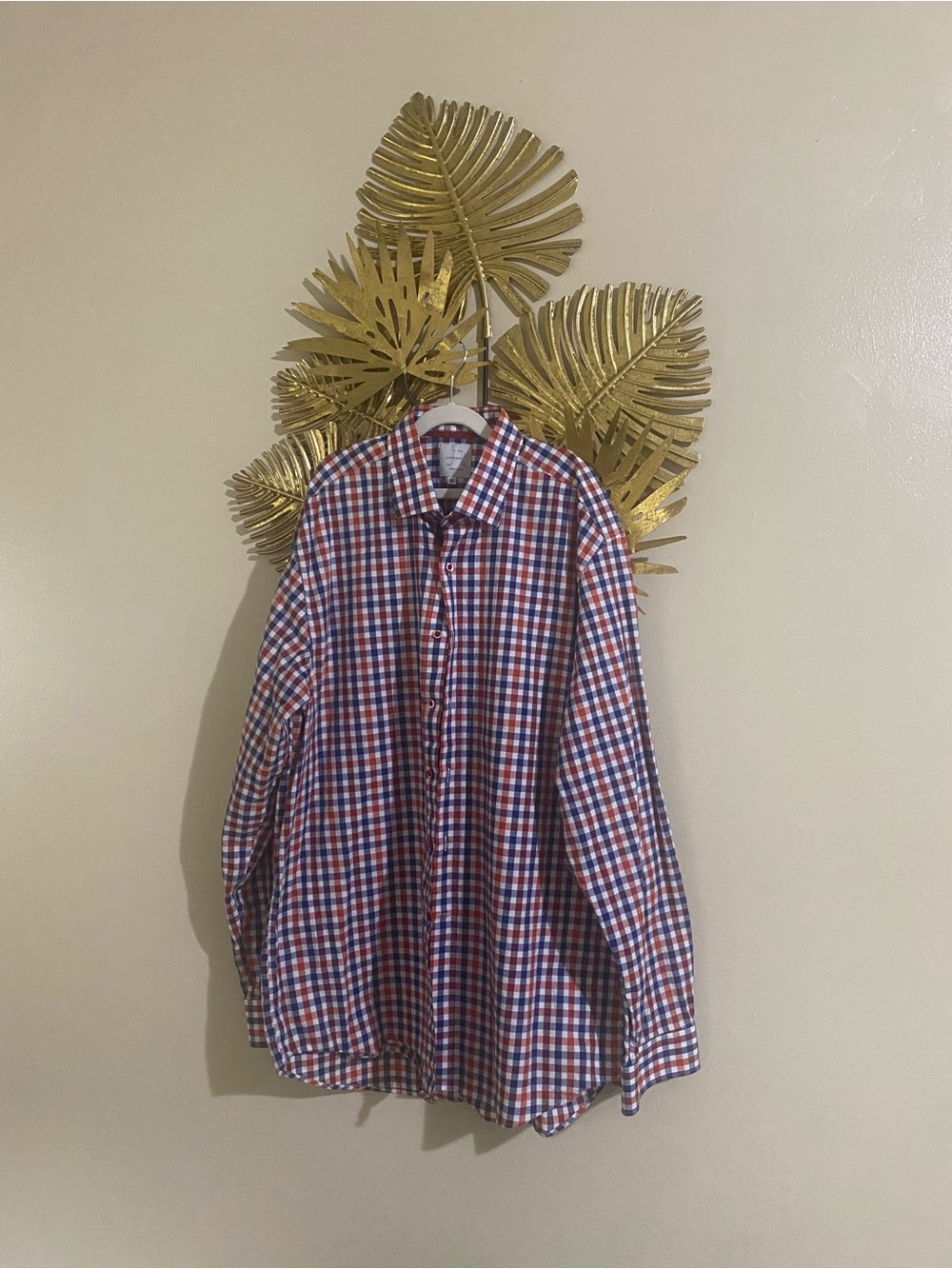 Men's Red & Blue Gingham Button-Down Shirt
